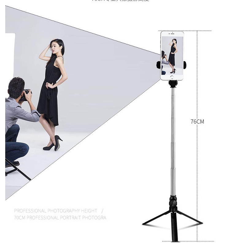 Mobile Phone Selfie Stick Multi-function Tripod Built-in Bluetooth Remote Control Real-time Camera Bracket-Red