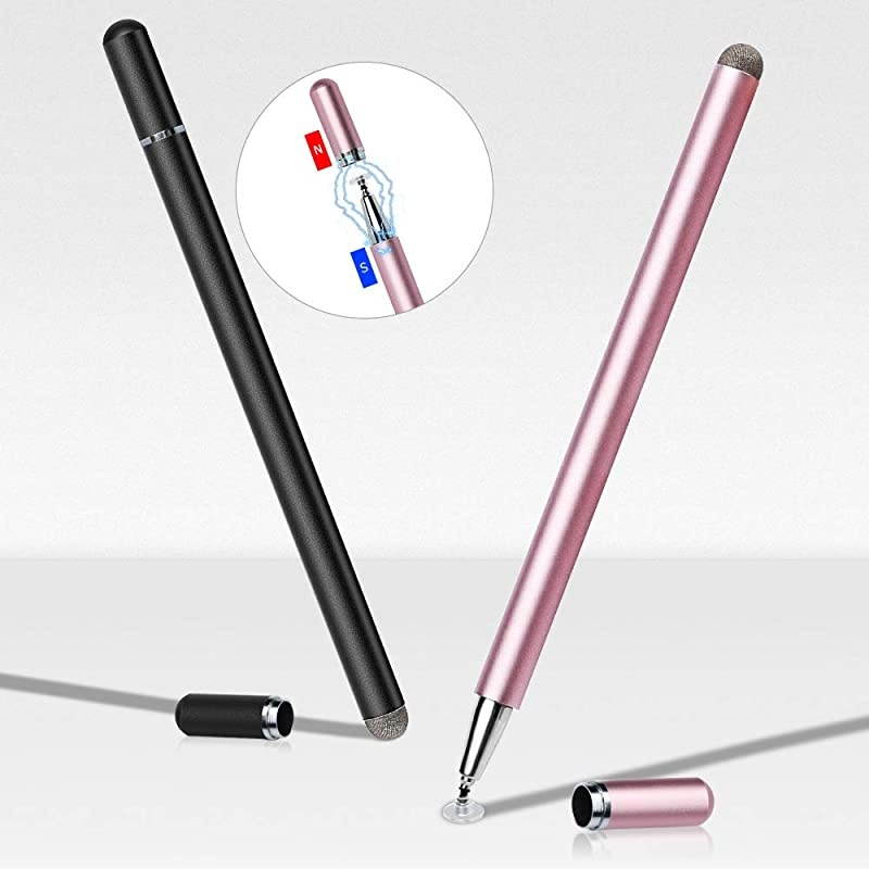 Stylus Pen 2 Pack  Disc Stylus Fiber Stylus, Rosegold & Black 2 Pack