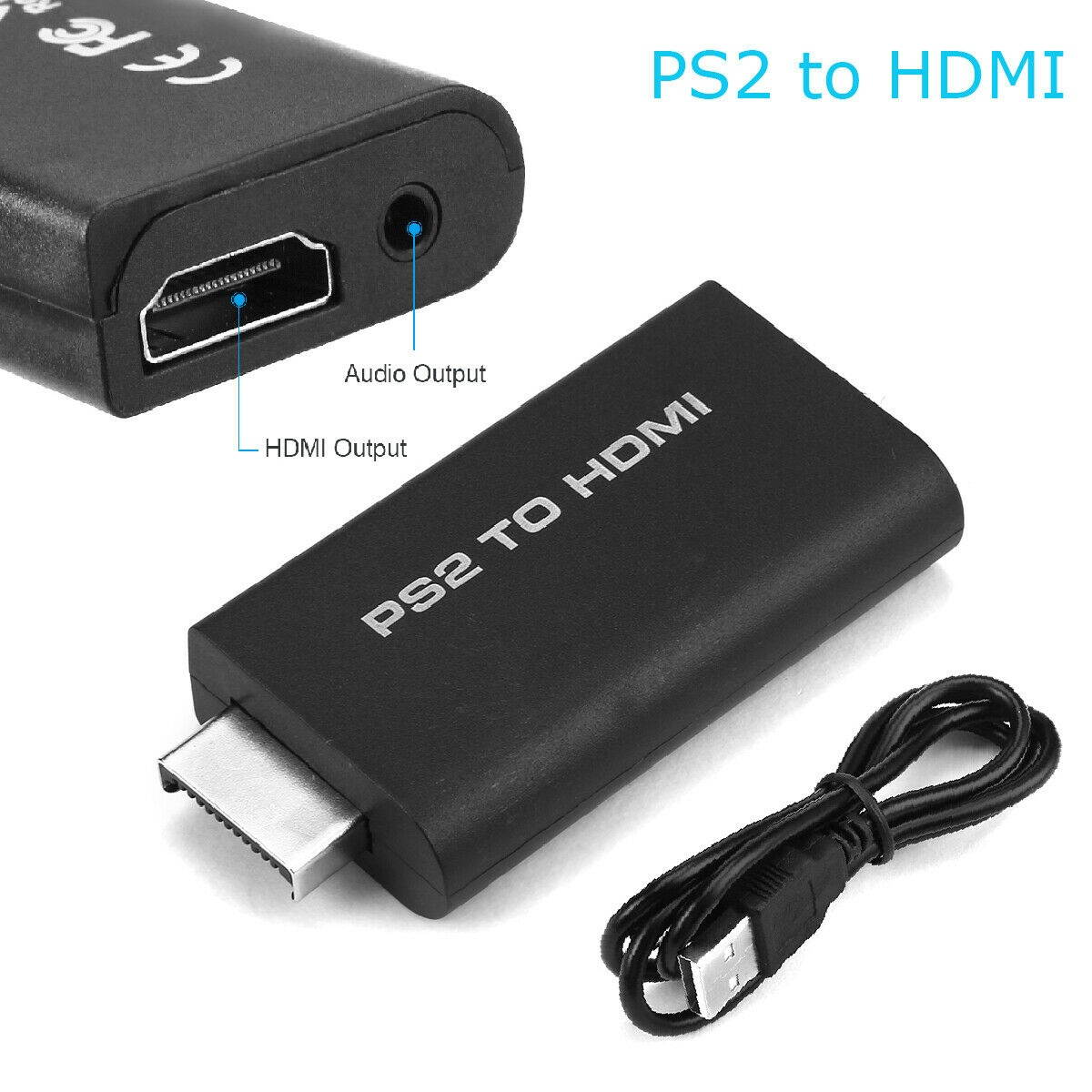 PS2 to HDMI Video Converter Adapter with 3.5mm Audio Output for HDTV Monitor