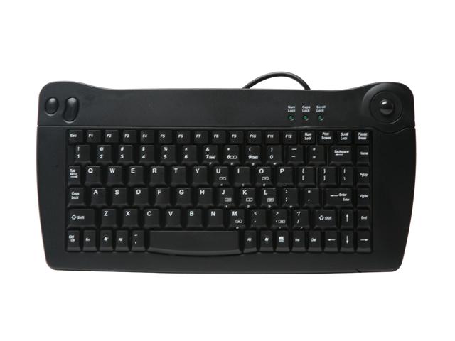 SolidTek KB-5010BU Black USB Wired Mini Keyboard Built-in Trackball