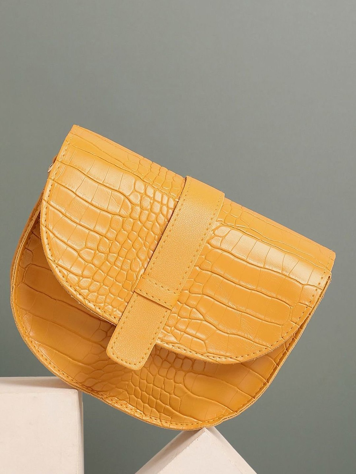 HauteSauce Yellow Textured Small Sling Handbag