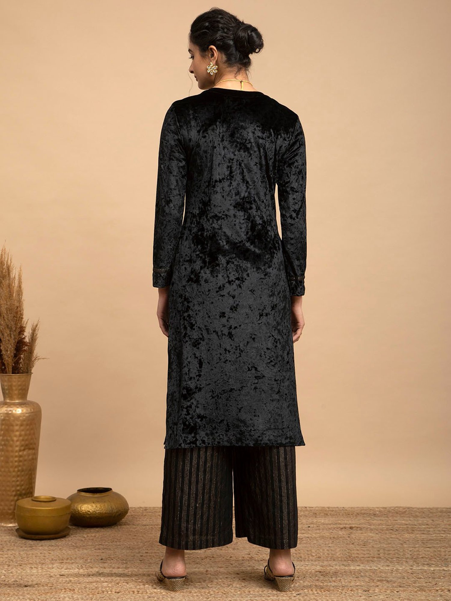 Pink Fort Black & Gold Striped Trousers