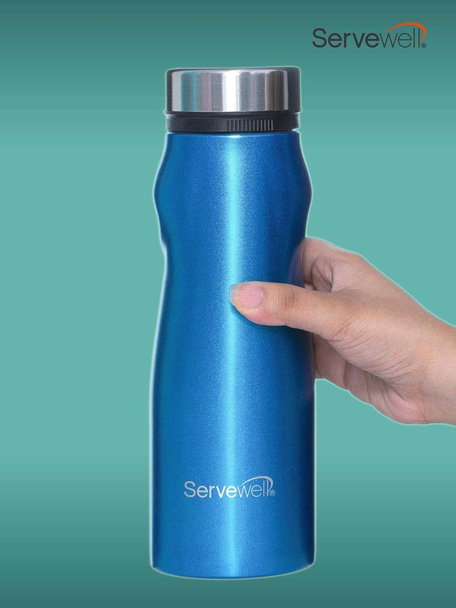 Servewell Striking Blue Steel Congo Single Wall Fridge Bottle (1 L)