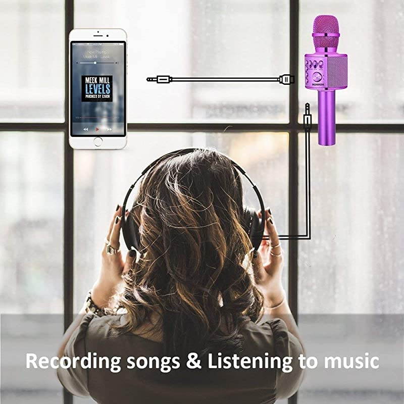 Wireless Bluetooth Karaoke Microphone,3-in-1 Portable Handheld Karaoke Mic Speaker Machine Birthday Home Party for PC or All Smartphone (Q37 Purple)