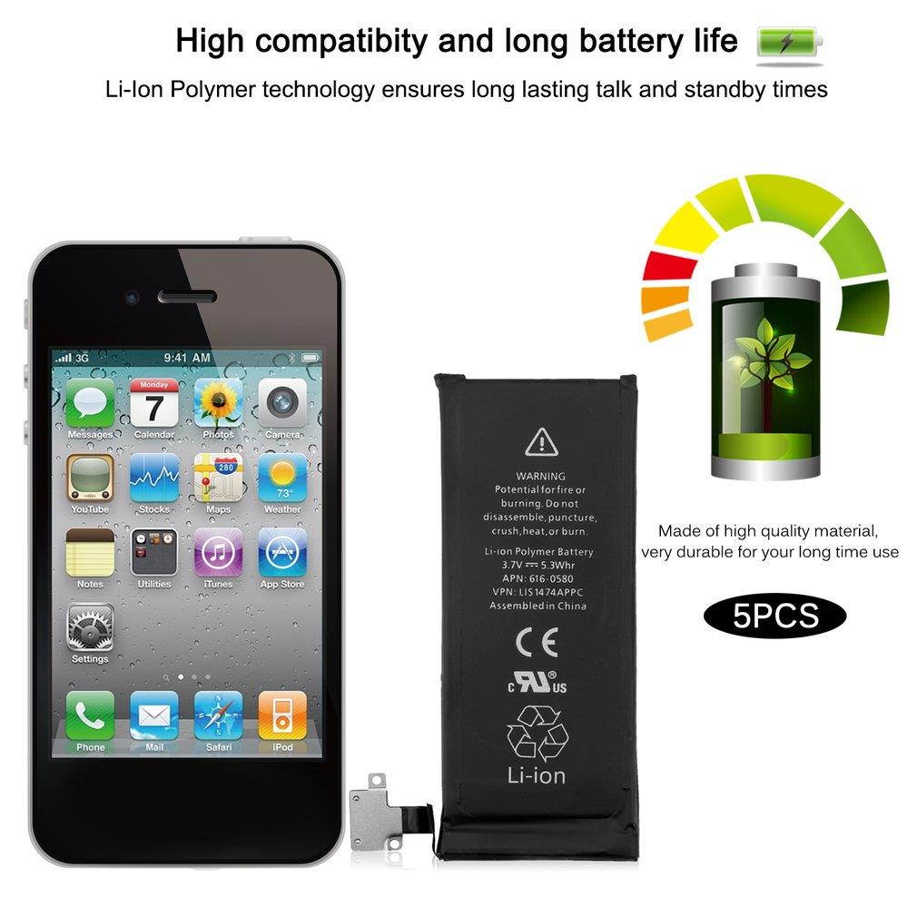 Portable 5 PCS 1430mAh 3.7V Li-Ion Polymer Internal Battery For iPhone 4S