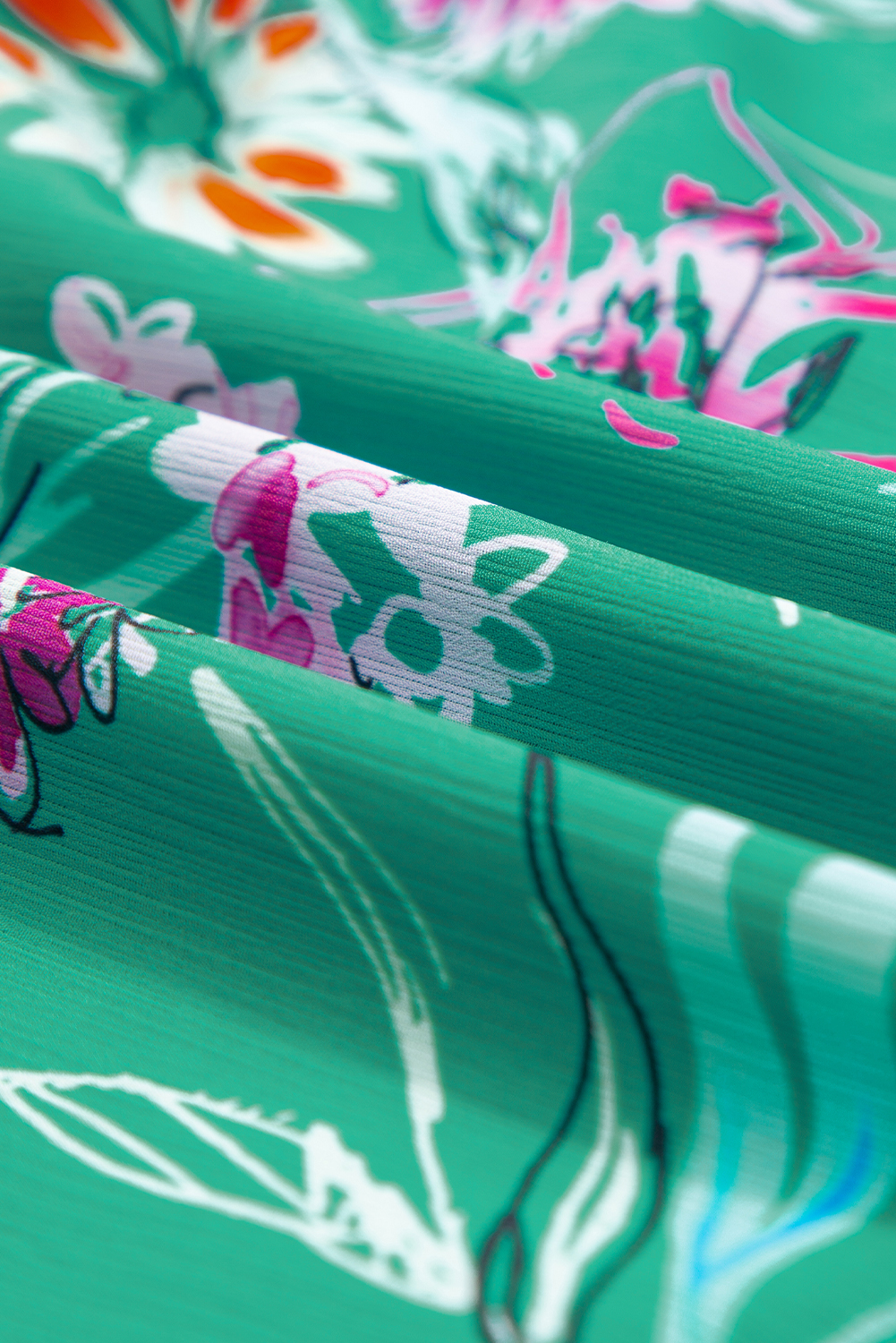 Bright Green Boho Floral Print Button Front Sleeveless Blouse