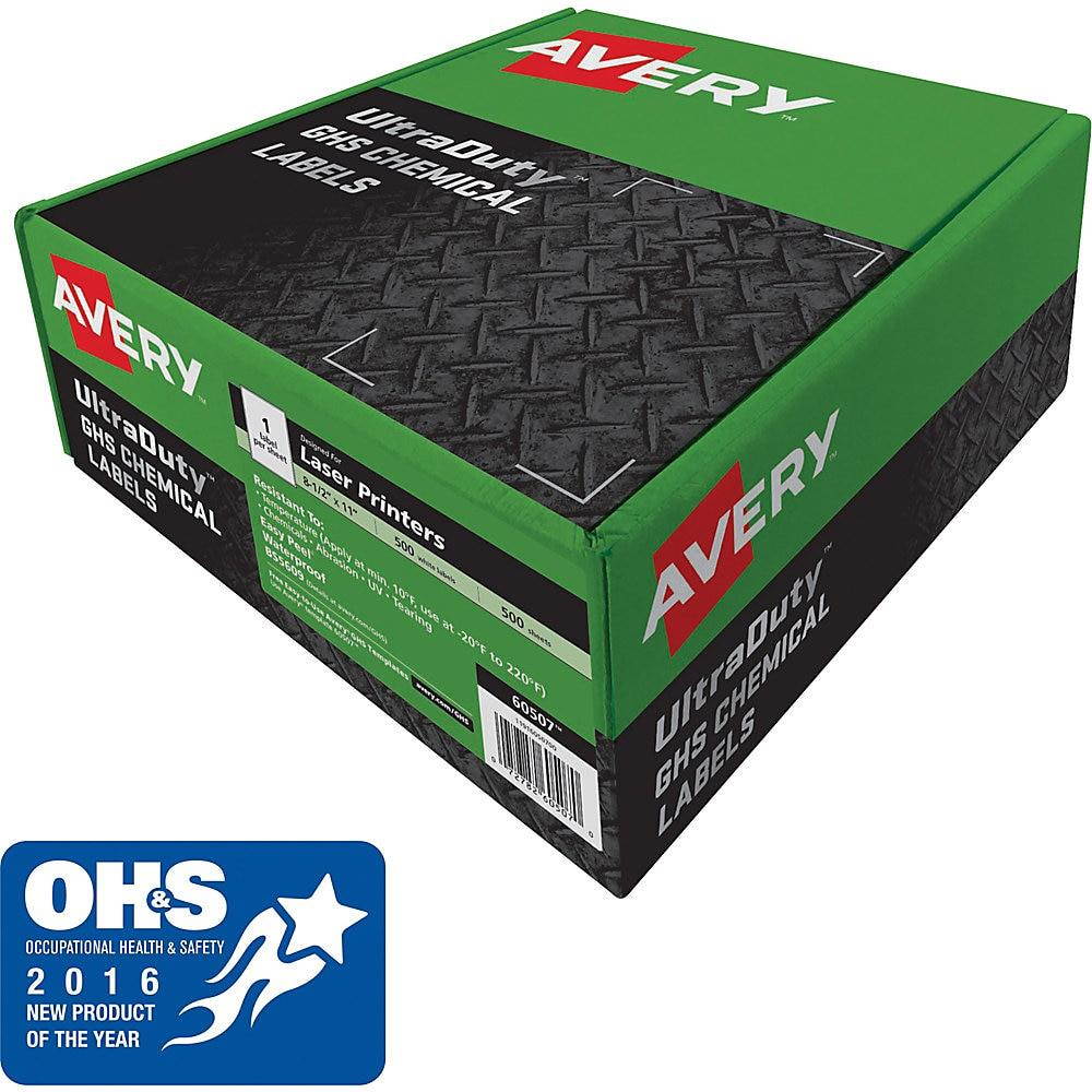 Avery Dennison - 7278260507 - Full-Sheet UltraDuty GHS Chemical Labels, Laser, 8 1/2 x 11, White, 500/Box