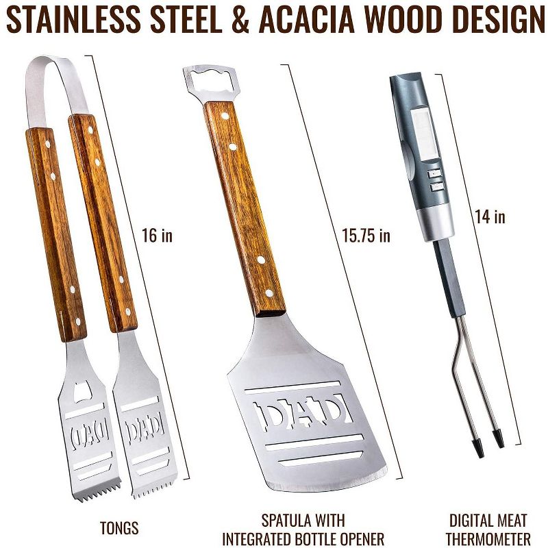 Hike Crew Dad BBQ Tools Gift Set &ndash; 4-Piece Grill Accessories Utensils Kit Perfect for Holiday, Birthday or Father&rsquo;s Day &ndash; Includes Tongs, Spatula, Digital Thermometer & Carrying Case (Gift Box)