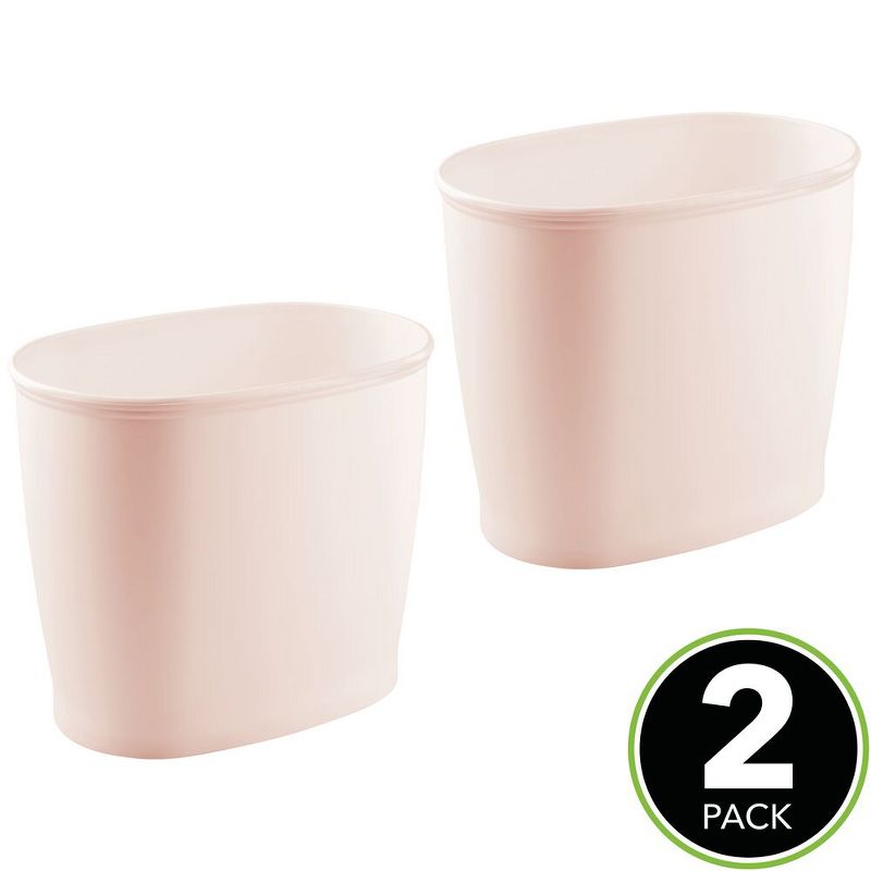 mDesign Small Plastic Oval Trash Can Garbage Wastebasket, 2 Pack - Light Pink