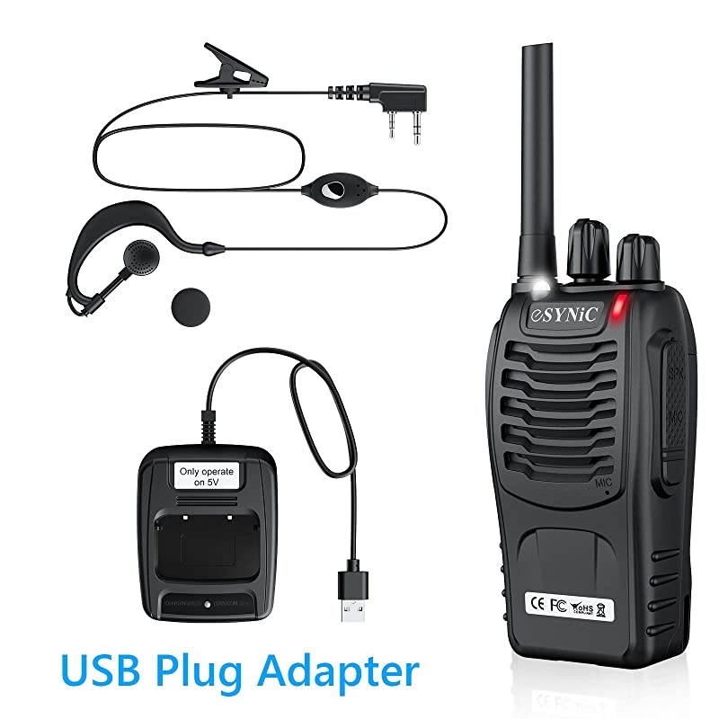 Rechargeable Walkie Talkies with Earpieces 2pcs Long Range TwoWay Radios 16 Channel UHF USB Cable Charging Walky Talky Handheld Transceiver with Flashlight