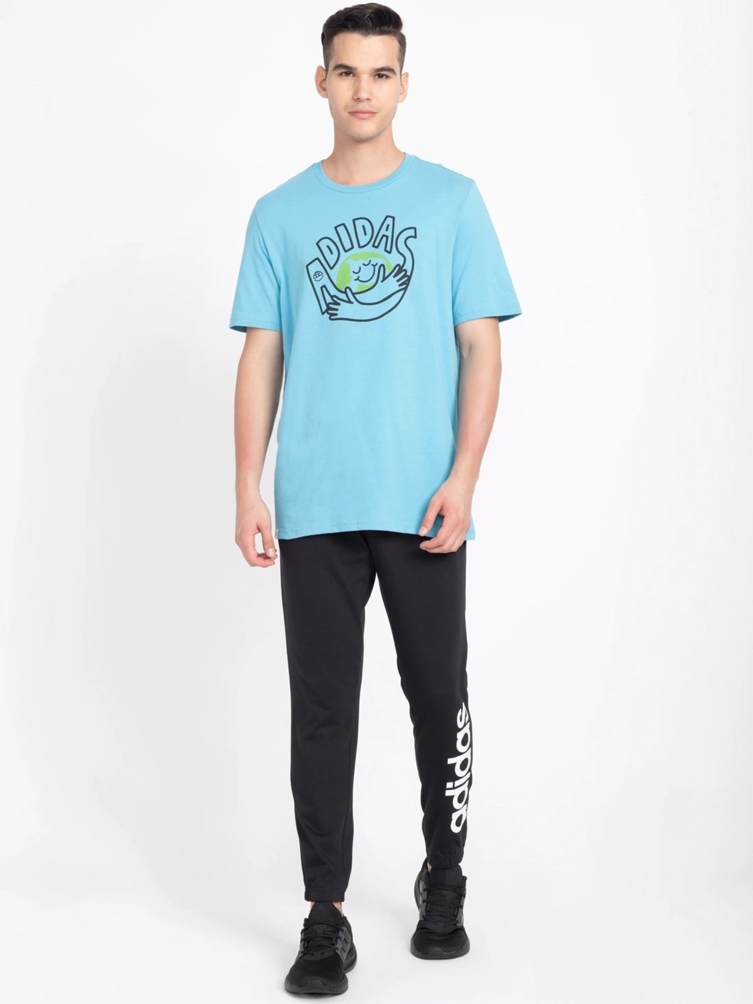 Adidas Blue Cotton Regular Fit Printed T-Shirt