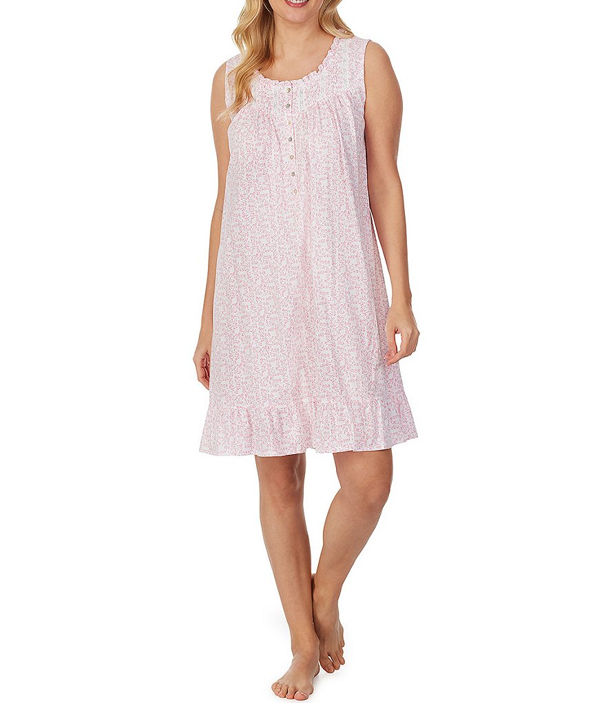 Eileen West Scroll Floral Print Jersey Knit Sleeveless Nightgown