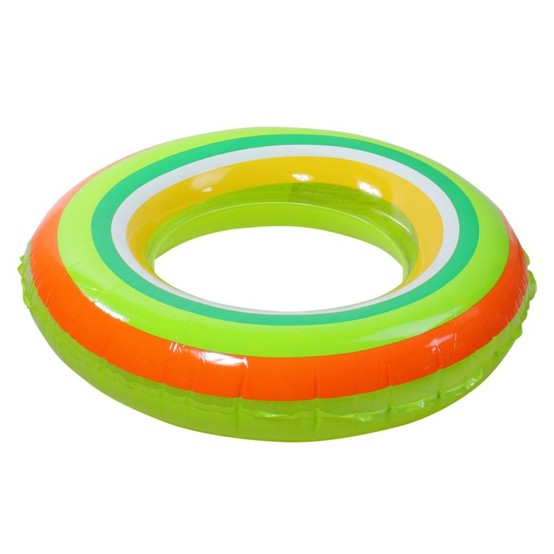 Pool Central 35" Striped Inflatable 1-Person Swimming Pool Inner Tube Ring Float - Green/Orange