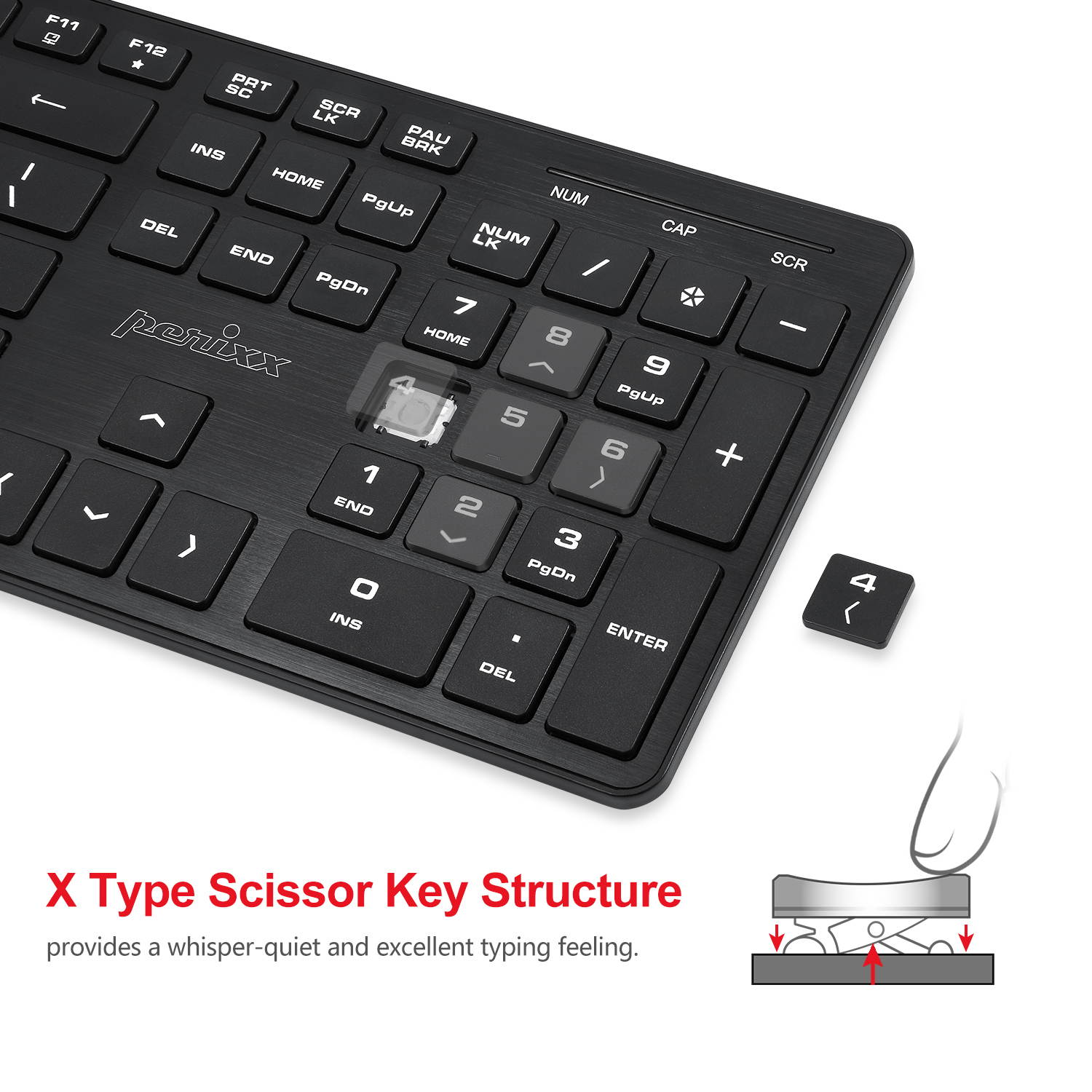 Perixx PERIBOARD-212 Wired USB Slim Standard Keyboard, Silent Scissor Key Basic Design Keyboard, Aluminum Black, Full US Layout