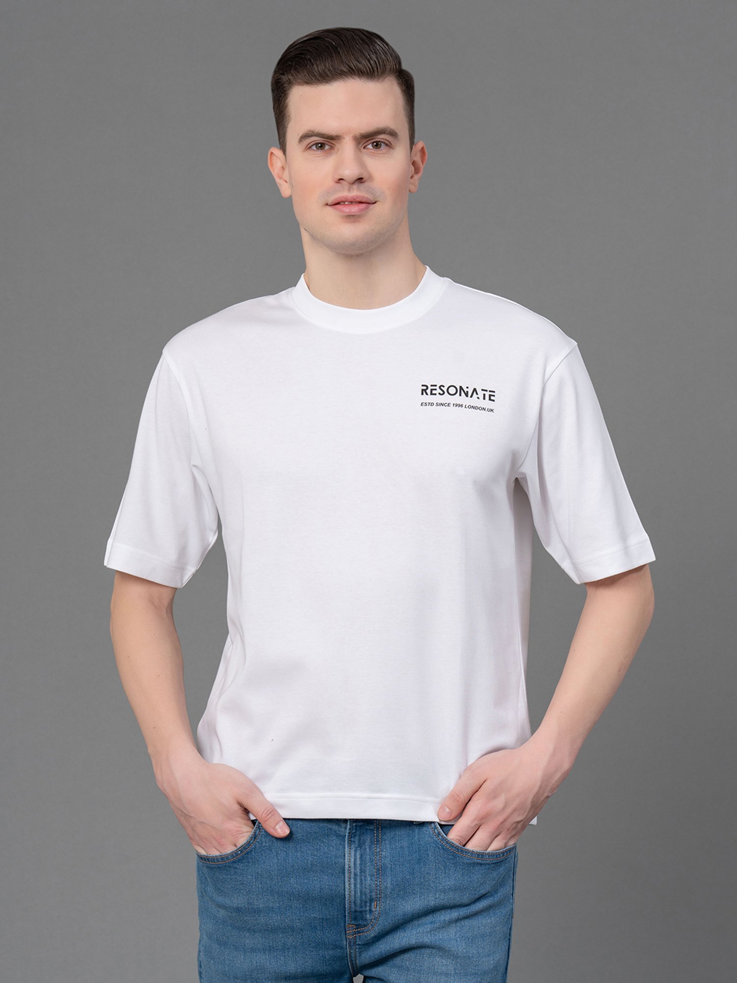 Red Tape White Loose Fit Graphic Print Oversized T-Shirt