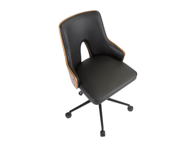 Stella Mid-Century Modern Office Chair in Walnut Wood and Black Faux Leather by LumiSource