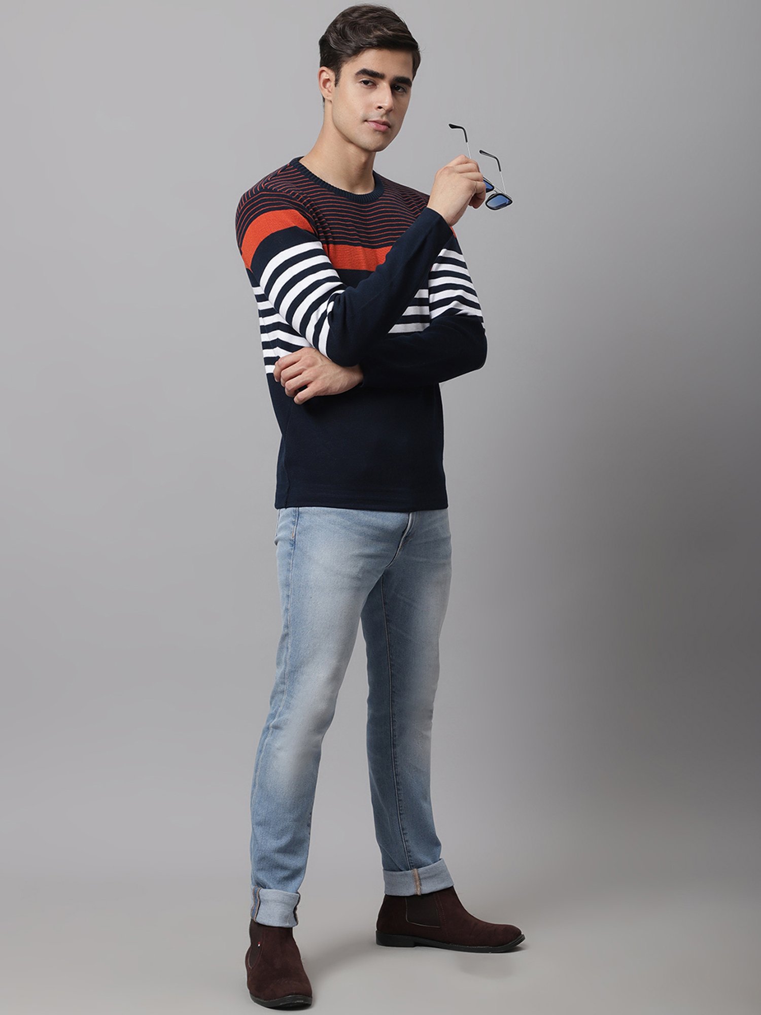 Cantabil Multicolor Regular Fit Striped Sweater