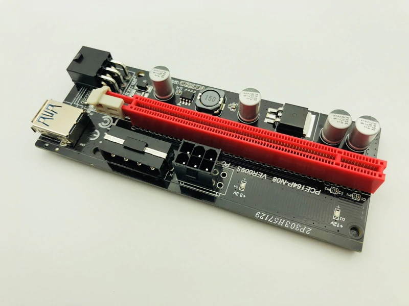 6pcs Dual LED VER009S PCI-E Riser Card 009S PCI Express 1X to 16X 0.6M USB 3.0 Cable 6Pin Molex Power for Bitcoin Miner Mining