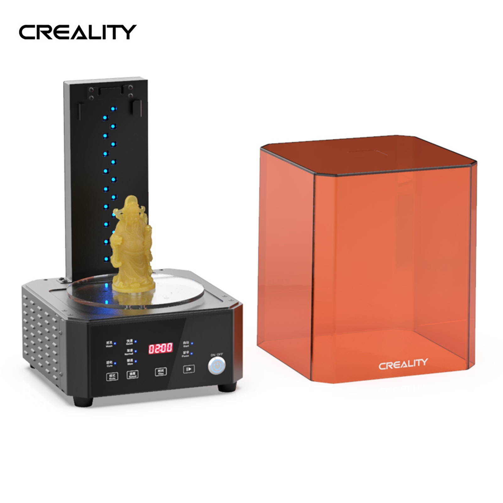 Creality All-in-one UV Curing and Washing Machine for SLA/DLP/LCD 3D Printed Resin Models, Three Gears Adjustable Speed, with Magnetic 360&deg;Rotatable Platform and Large Size Washing Container