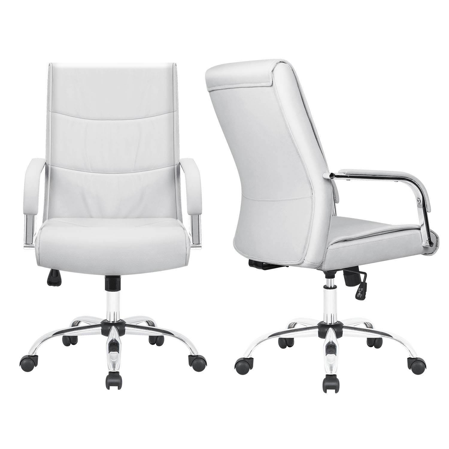 Furmax High Back Office Desk Chair Conference Leather Executive with Padded Armrests, Adjustable Ergonomic Swivel Task Chair with Lumbar Support (White)