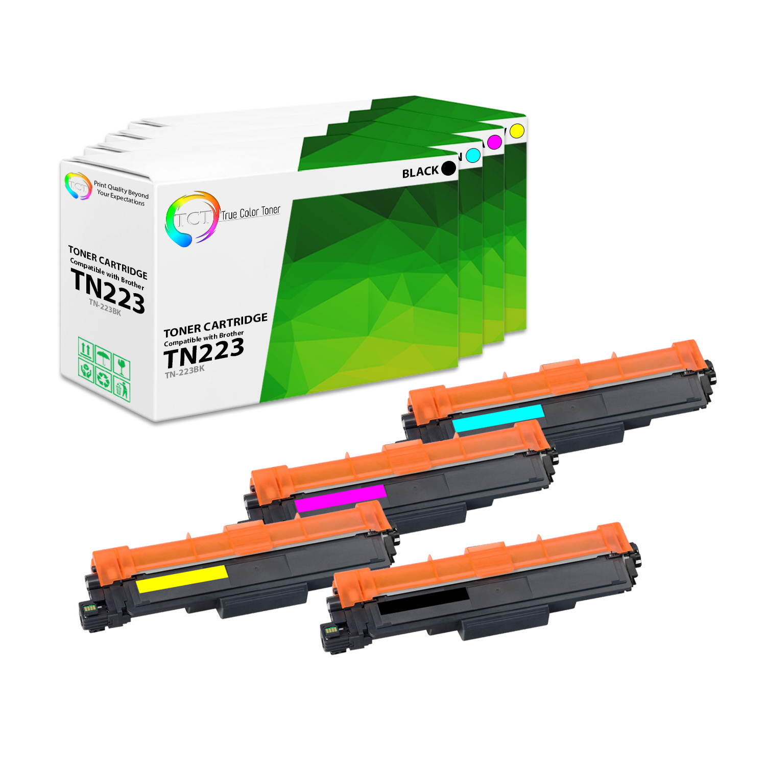 TCT Premium Compatible Toner Cartridge Replacement with Chip for Brother TN223 TN-223 works with Brother HL-L3210CW L3230CDW L3270CDW, MFC-L3710CW L3750CDW, DCP-L3510CDW Printers (B, C, M, Y) - 4 Pack