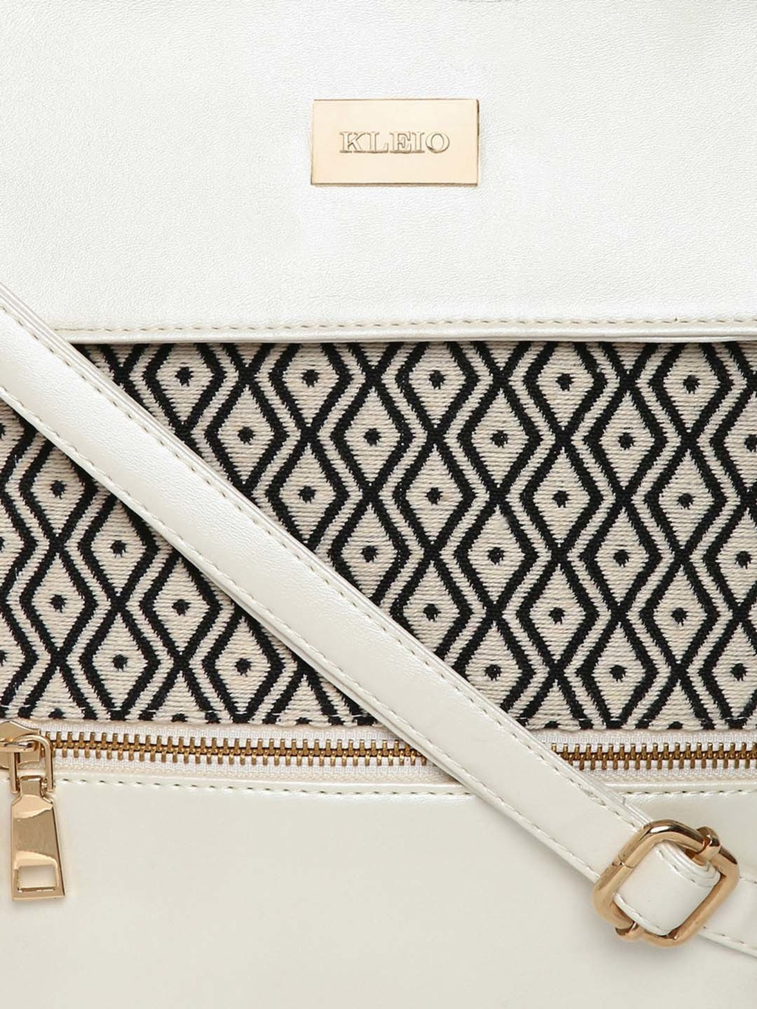 KLEIO White & Black Textured Medium Sling Handbag