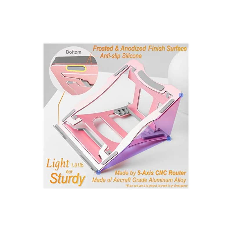 in 1 Laptop Notebook Stand 9 Angles 3 Folding Modes Portable Ergonomic Angled Laptop Aluminum Stand Adjustable Height Laptop Holder with SlideProof Silicone for Laptop 10~156 Rose Pink