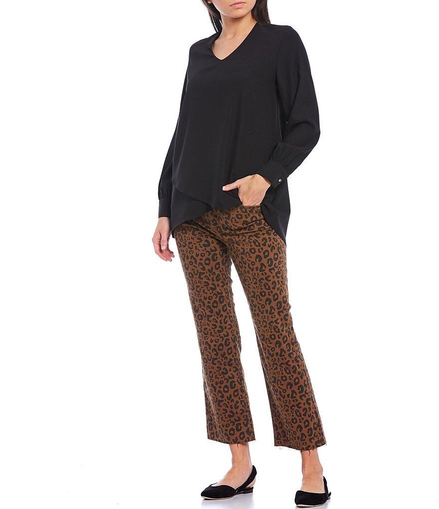 KUT from the Kloth Kelsey Cheetah Print High Rise Ankle Raw Hem Flared Jeans