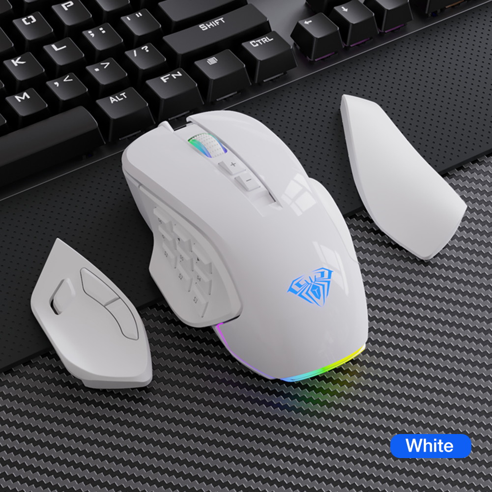 AULA RGB Gaming Mouse with Side Buttons Macro Programming 10000 DPI Adjustable 14 Key Wired USB Backlit Mouse for Desktop Laptop - H510 White