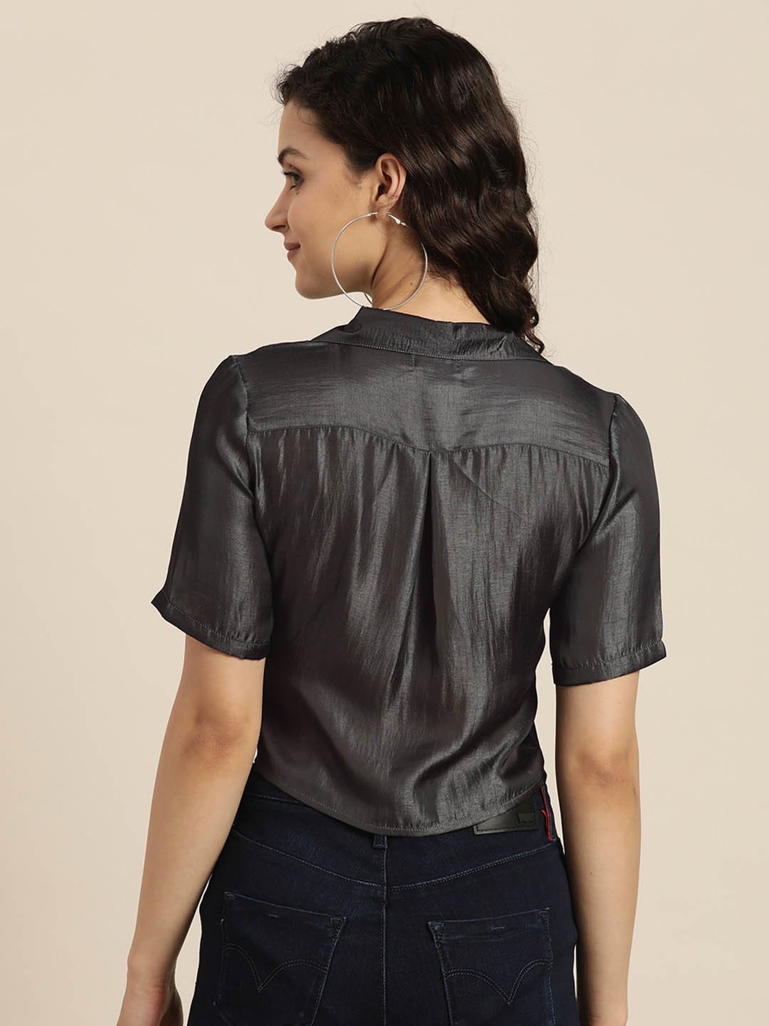 Qurvii Dark Grey Silk Crop Top