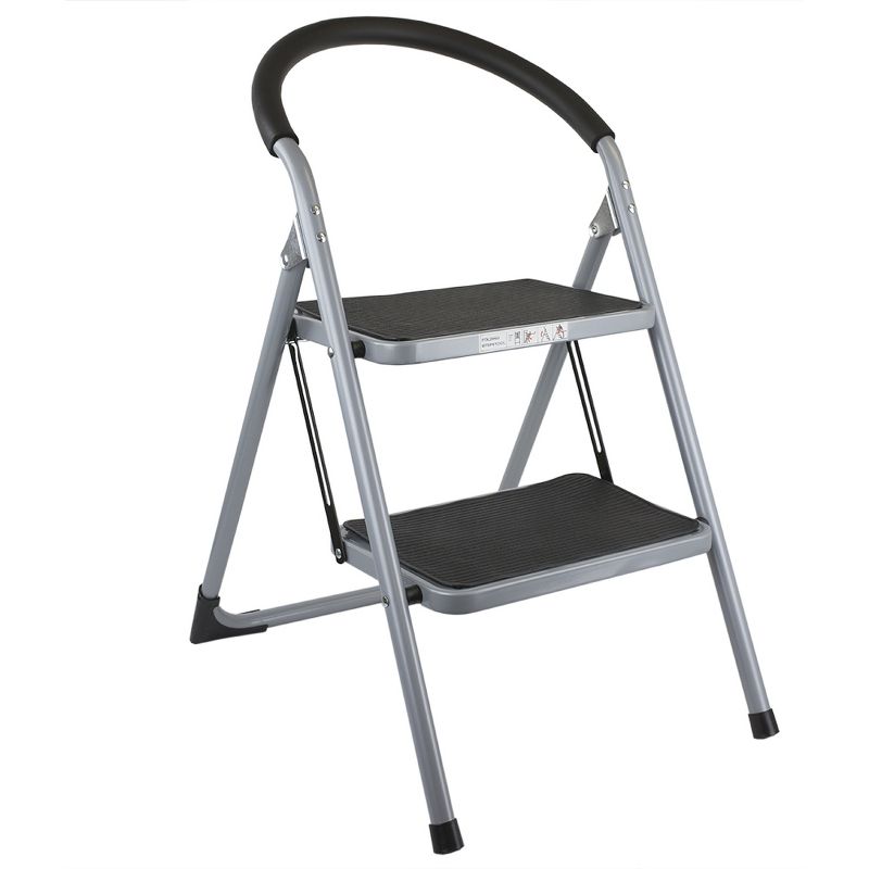 Home Basics Deluxe 2 Step Steel Ladder with Comfort Grip Handle and Non-Marring Feet