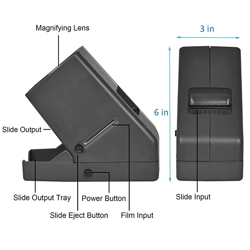 Powered 35mm Negative Slide Film Viewer, Old Slides Scanner Portable LED Lighted Negative Viewing &ndash; 3X Magnification, Handheld Projector Suit for 2 &times; 2 Slides