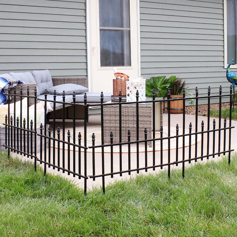 Plow & Hearth - Pewter Wrought Iron Fence - Outdoor Garden Edging with Decorative Design