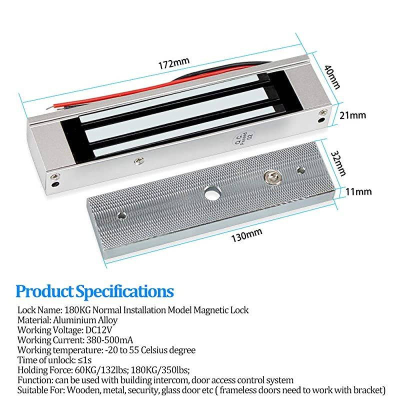 Fingerprint RFID Access Control System Kit Biometric Door Locks + Electric 180KG Magnetic Lock Electromagnet + DC12V Power Supply + Exit Button + 10pcs Keyfobs Cards for Home Door Opener