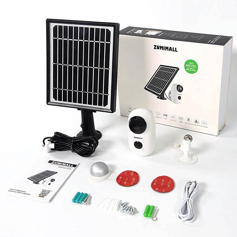 Security Camera Outdoor Wireless WiFi,  Solar Powered Surveillance Camera with Rechargeable Battery, 1080P Night Vision, Motion Detection, 2-Way Audio, IP65 Waterproof, Cloud Storage/SD Slot