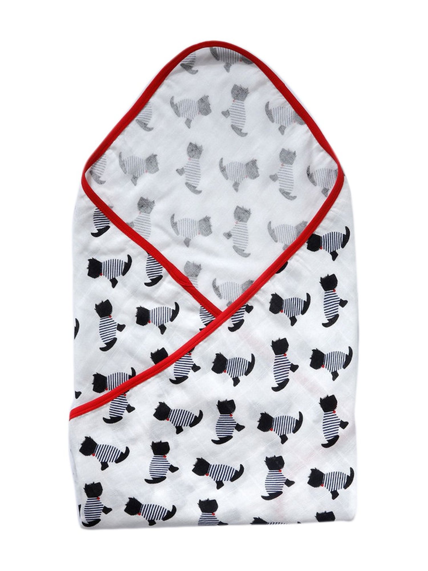 Pranava Kids White & Black Cotton Printed Bath Towel