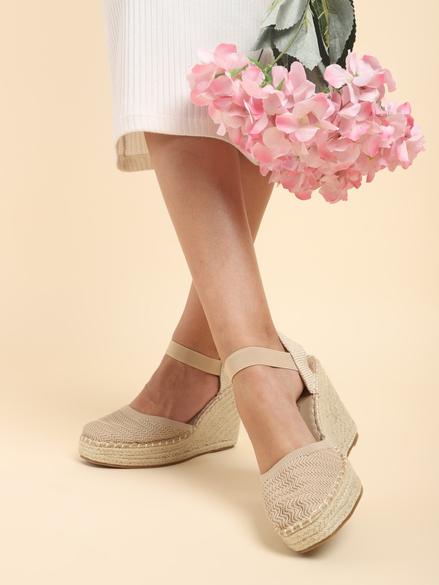 Truffle Collection Women's Beige Ankle Strap Wedges