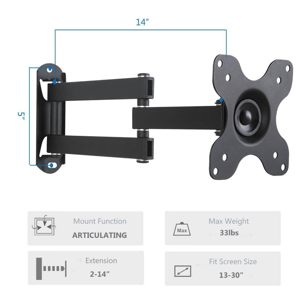 WALI TV Wall Mount Articulating LCD Monitor Full Motion 14" Extension Arm Tilt Swivel for Most 13" 15" 17" 19" 20" 22" 23" 24" 26" 27" 30" LED TV Flat Panel Screen with VESA 100x100,75x75 1330LM