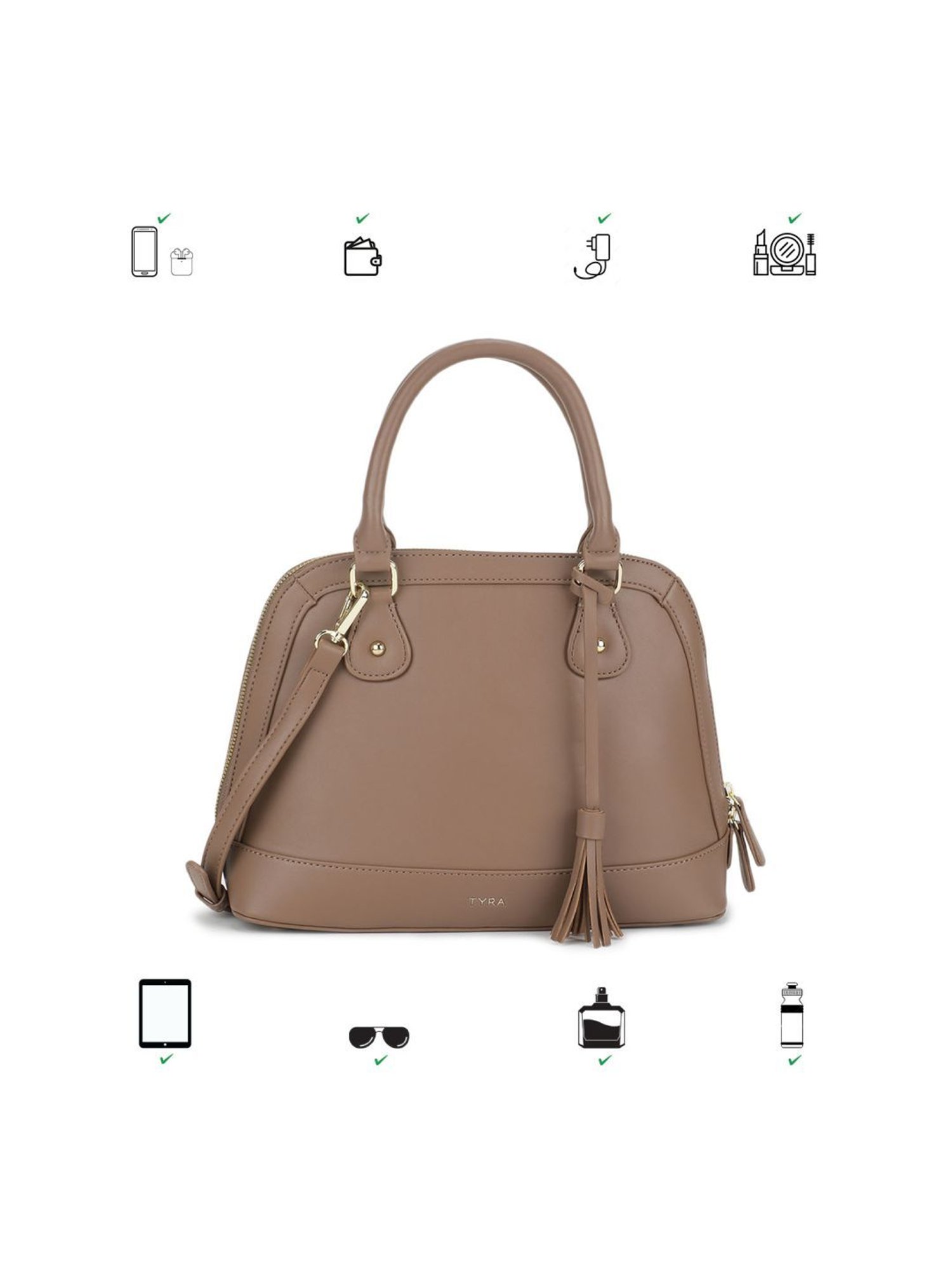 Tyra Iris Taupe Solid Faux Leather Handbag