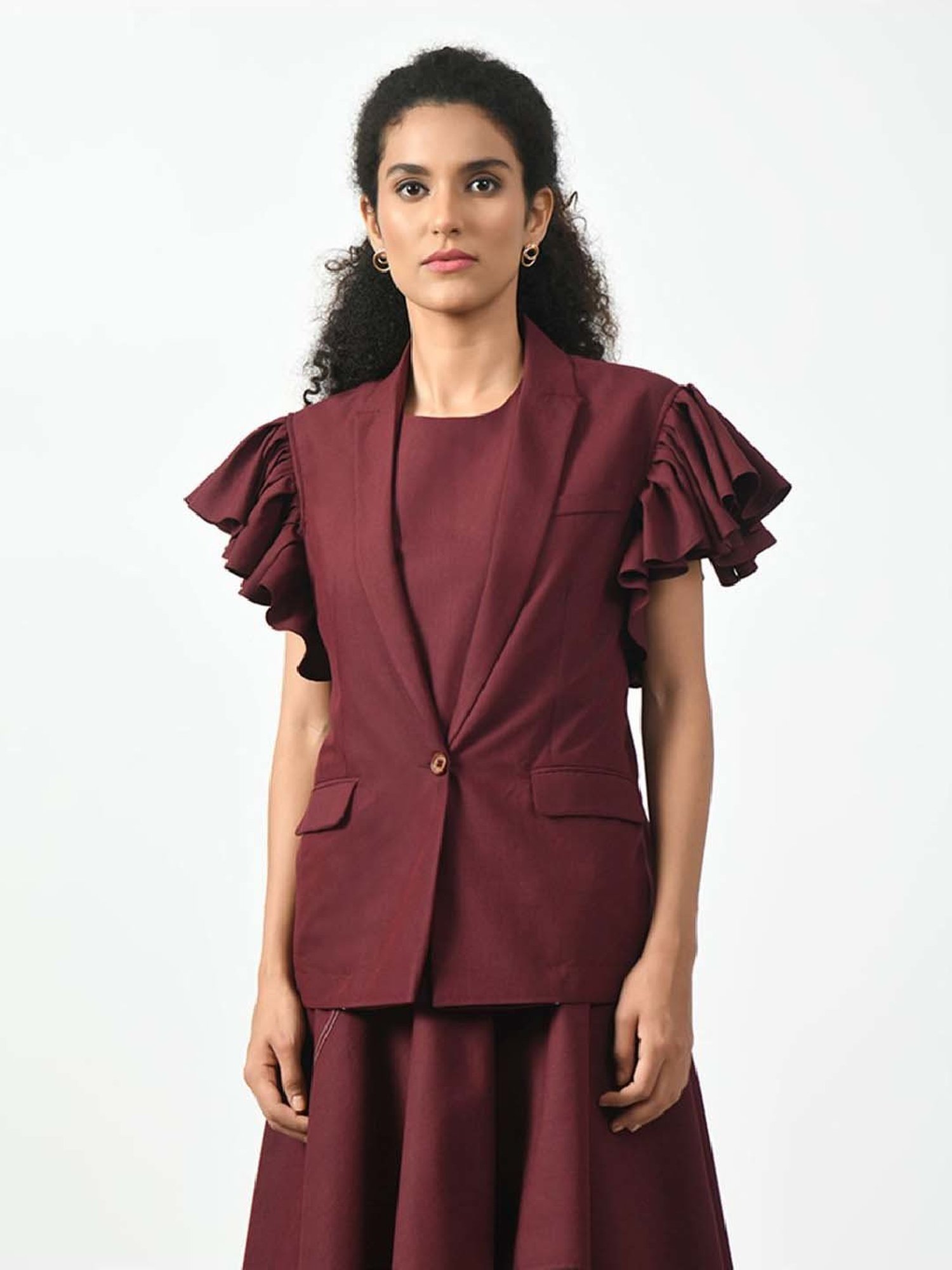 Office & You Maroon Plain Jacket