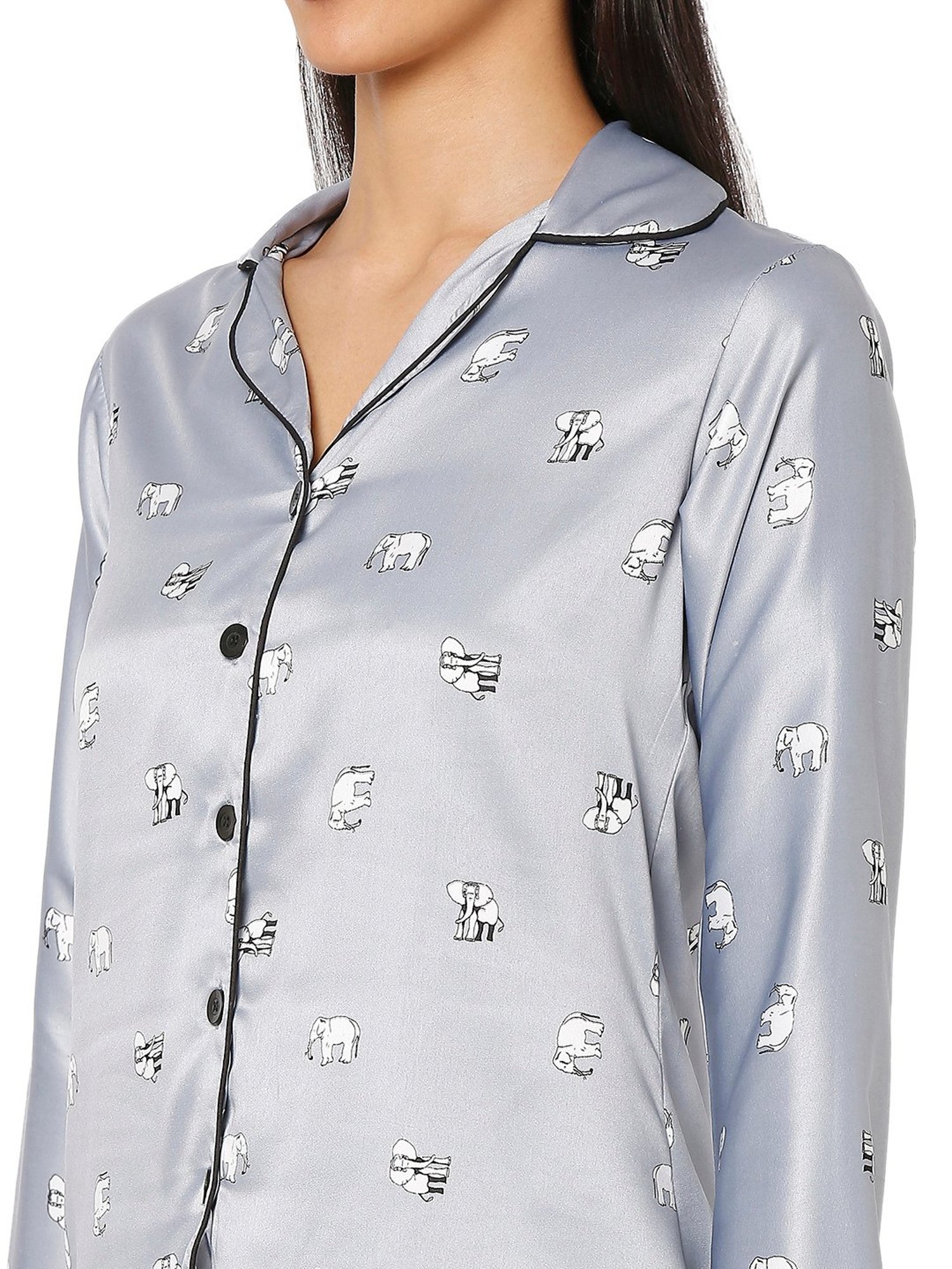 Smarty Pants Light Grey Satin Animal Print Shirt With Pyjamas