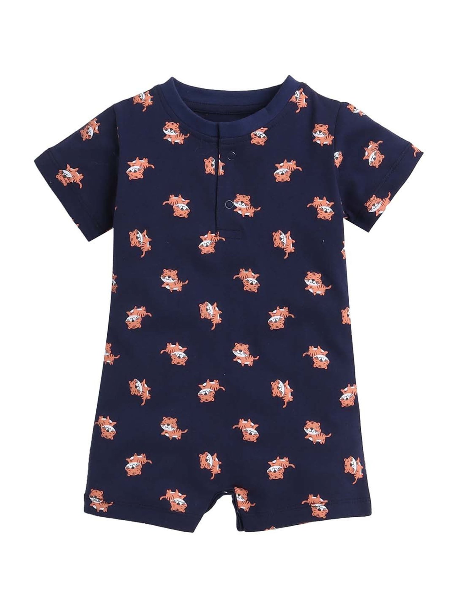 Little Angels Kids Navy Cotton Printed Romper