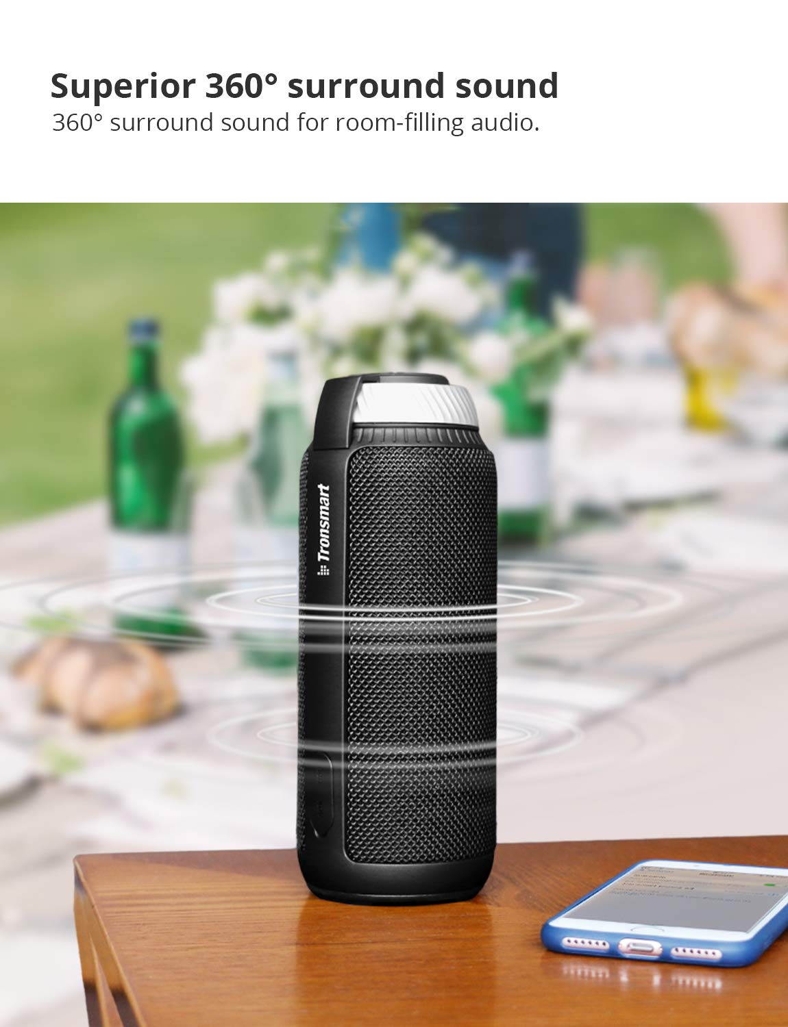 Portable Bluetooth Speaker with Superior Stereo Sound, Tronsmart T6 25W Dual-Driver 15-Hour Playtime Wireless Speaker with Deep Bass, Hands-Free Calling, Perfect for Home, Outdoors