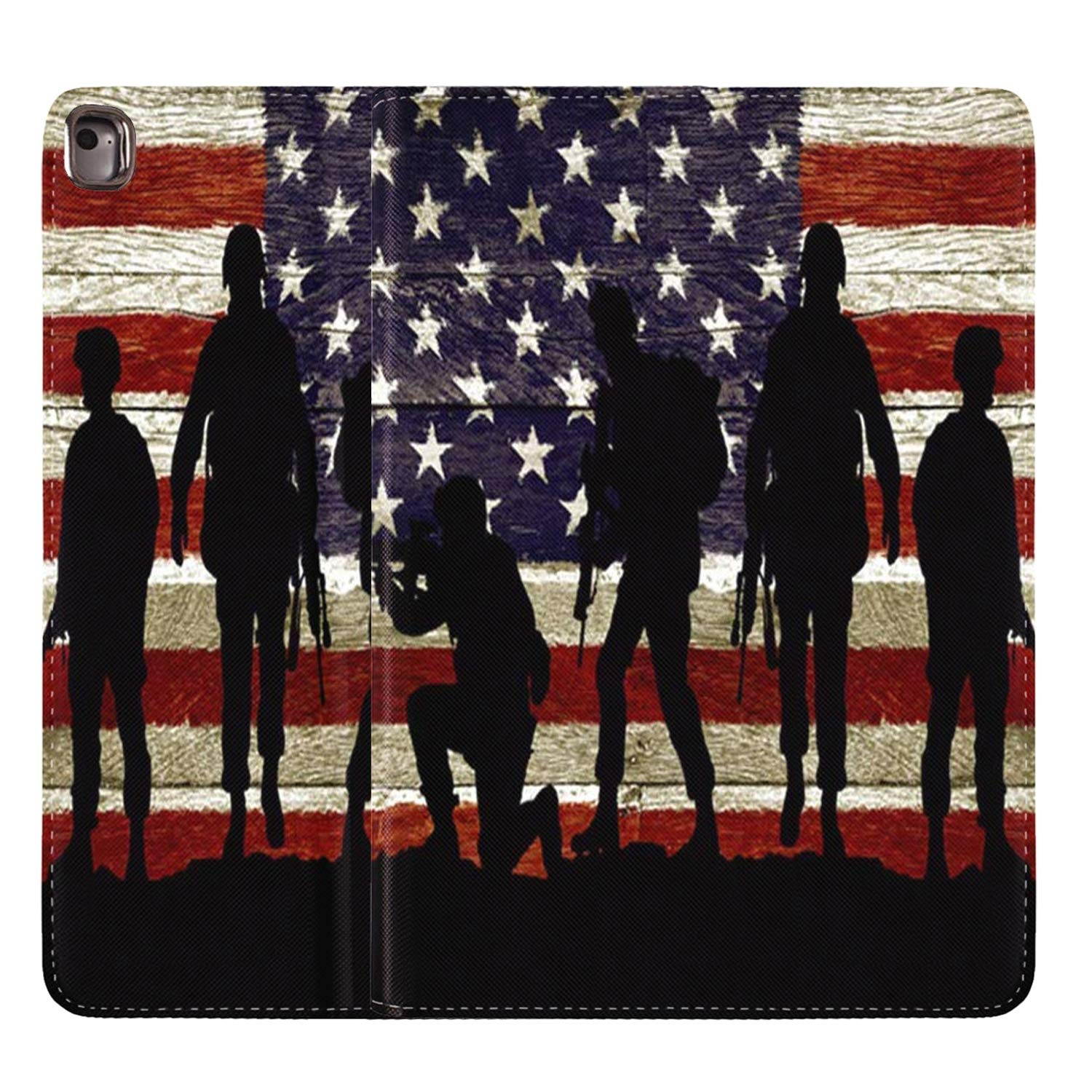 iPad 9.7 inch 2018/2017 Case,Pro 9.7 Case,iPad Air 2 Case,iPad Air Case,Slim Soft Rubber Back Shockproof Protective Case with Auto Wake/Sleep for iPad 5th/6th Gen, American Flag Patriotic Soldier