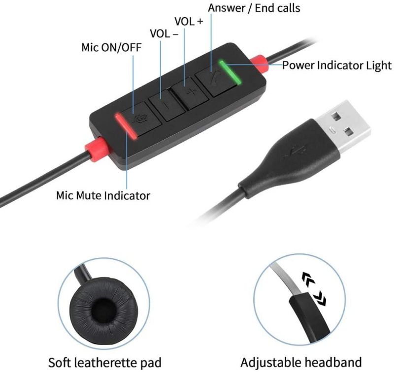 USB Headset with Microphone Noise Cancelling PC Headset Wired Headphone for for Skype Webinar Softphone Call Center Office On Courses