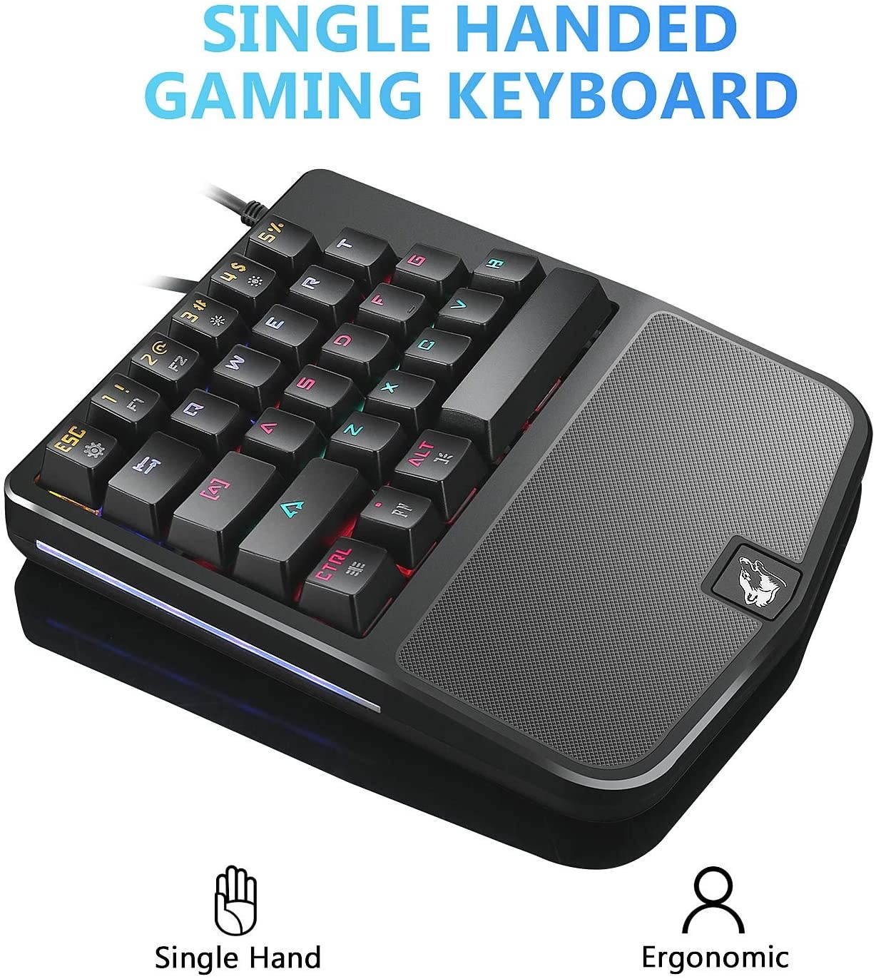 FELiCON Mechanical Gaming Keyboard K9 28 Key Wired Rainbow LED Backlit one Hand Gamer Keyboard USB Ergonomic Design with Wrist Rest Blue Switch for Desktop PC Laptop Computer [windows2000] &hellip;