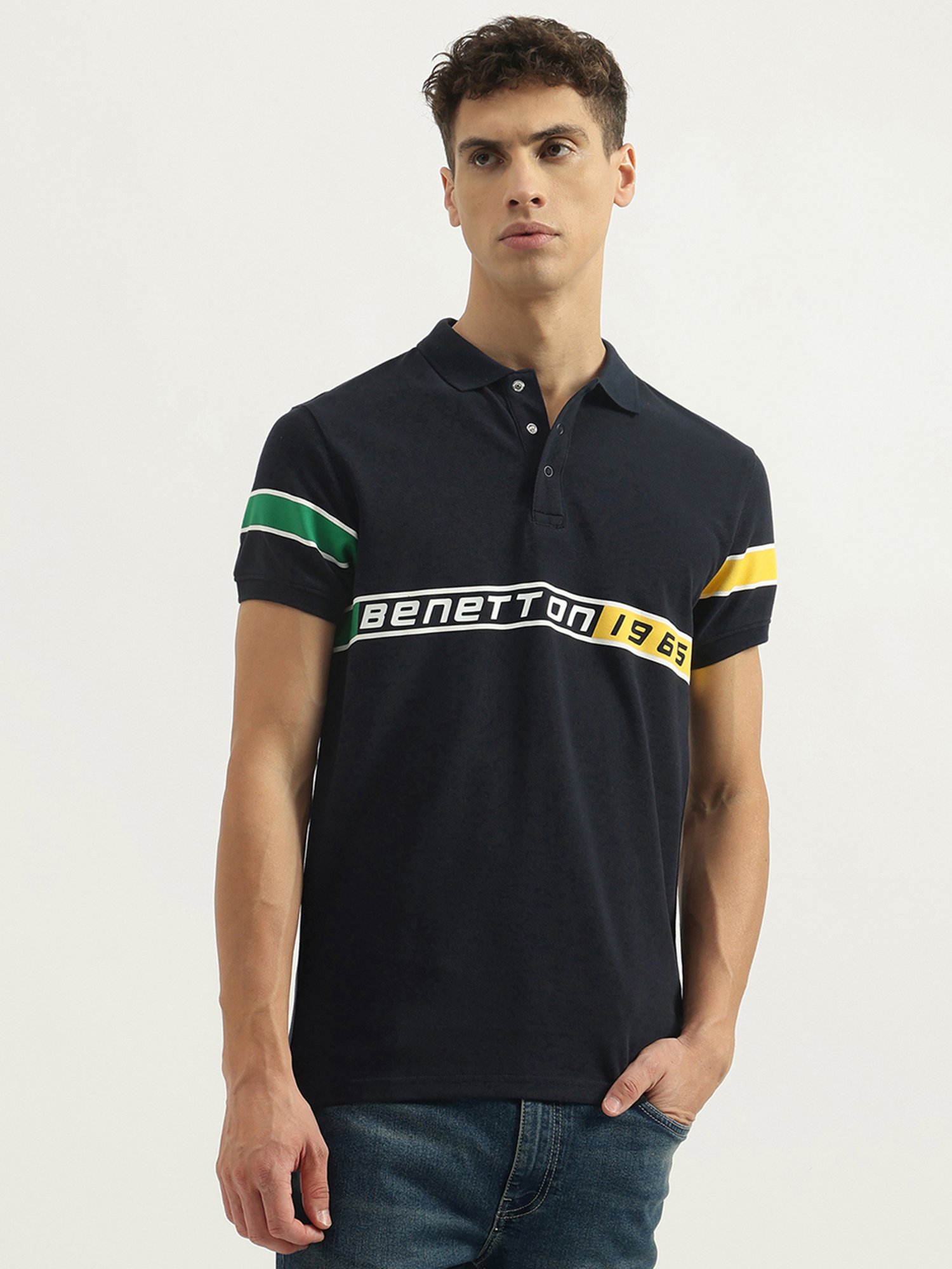 United Colors Of Benetton Blue Pure Cotton Regular Typography T-Shirt