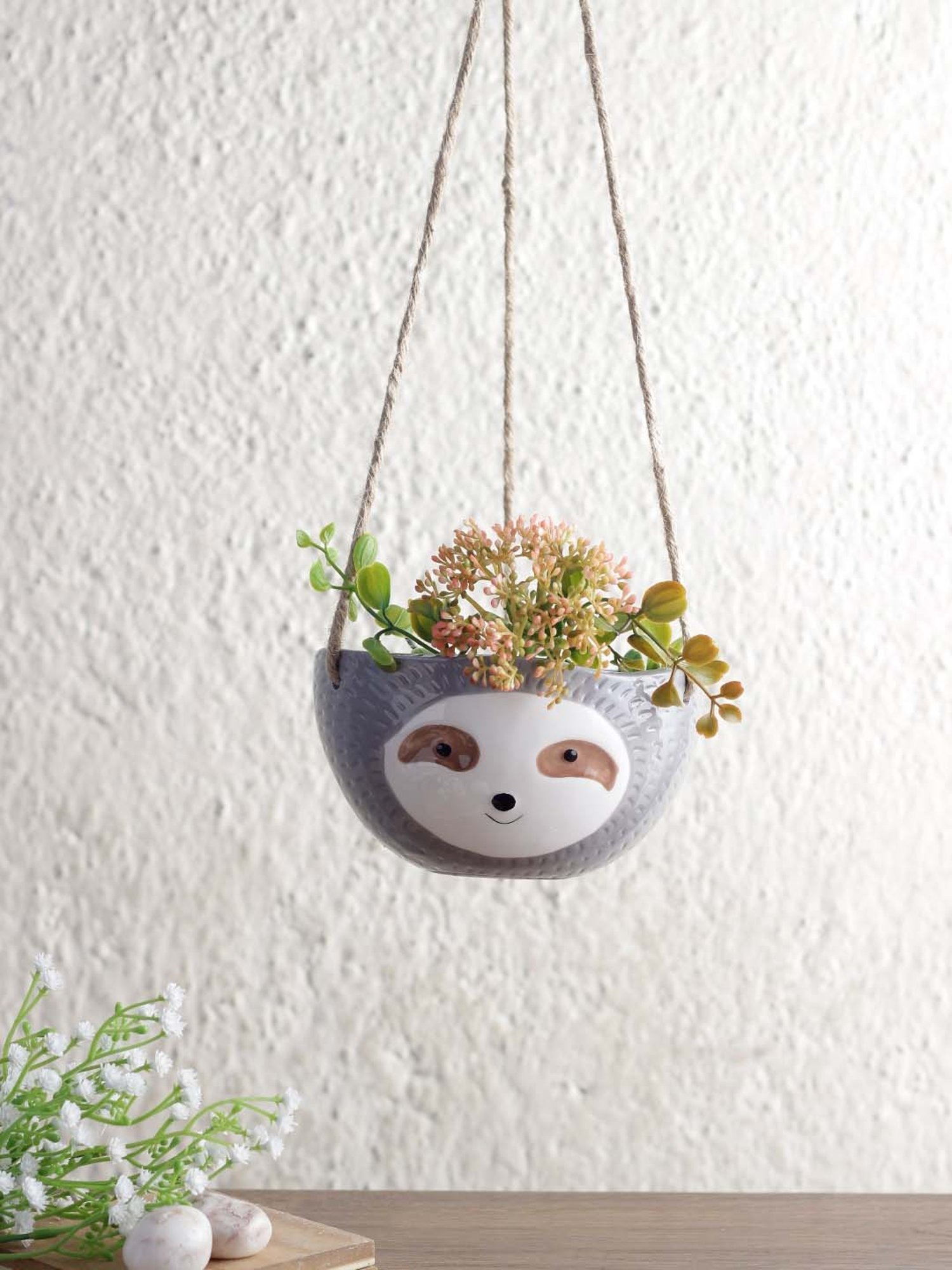 Aapno Rajasthan Winter Collection Grey Ceramic Baby Face Hanging Planter - Set of 1
