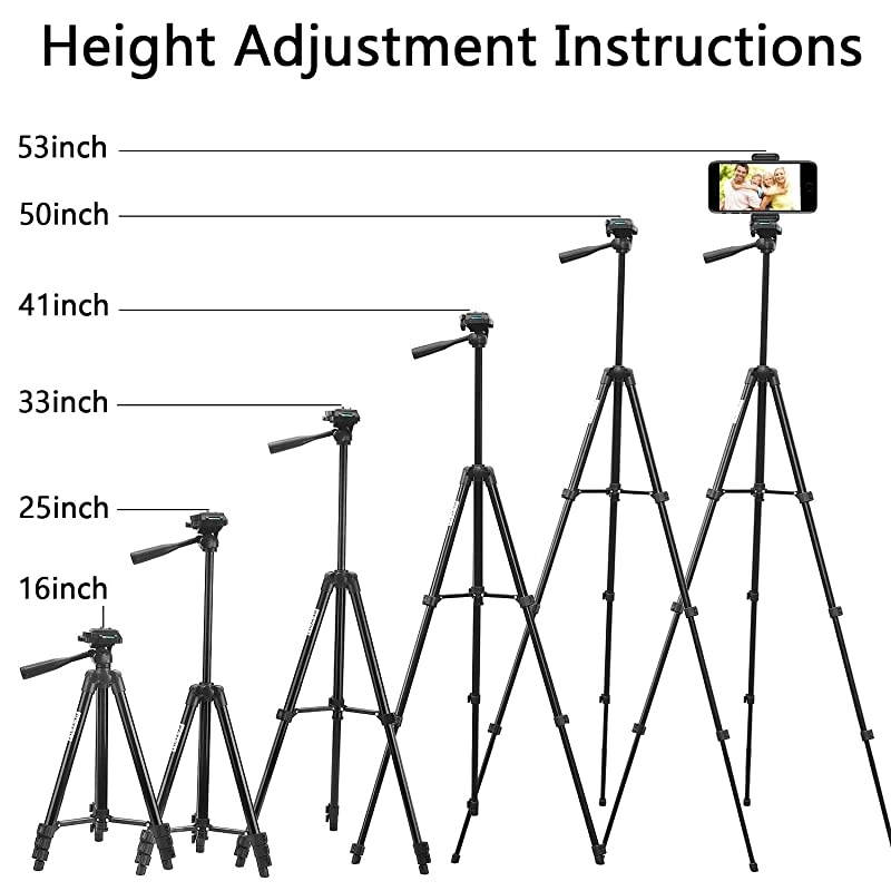 Phone Tripod  50quot Aluminum Lightweight Camera Tripod + Bluetooth Remote + Universal Smartphone Holder Mount Compatible for iPhone XS Max XS XR X 8 7 6 6S PlusGalaxy Note 9 8 S10 S9 S8 Plus S10e