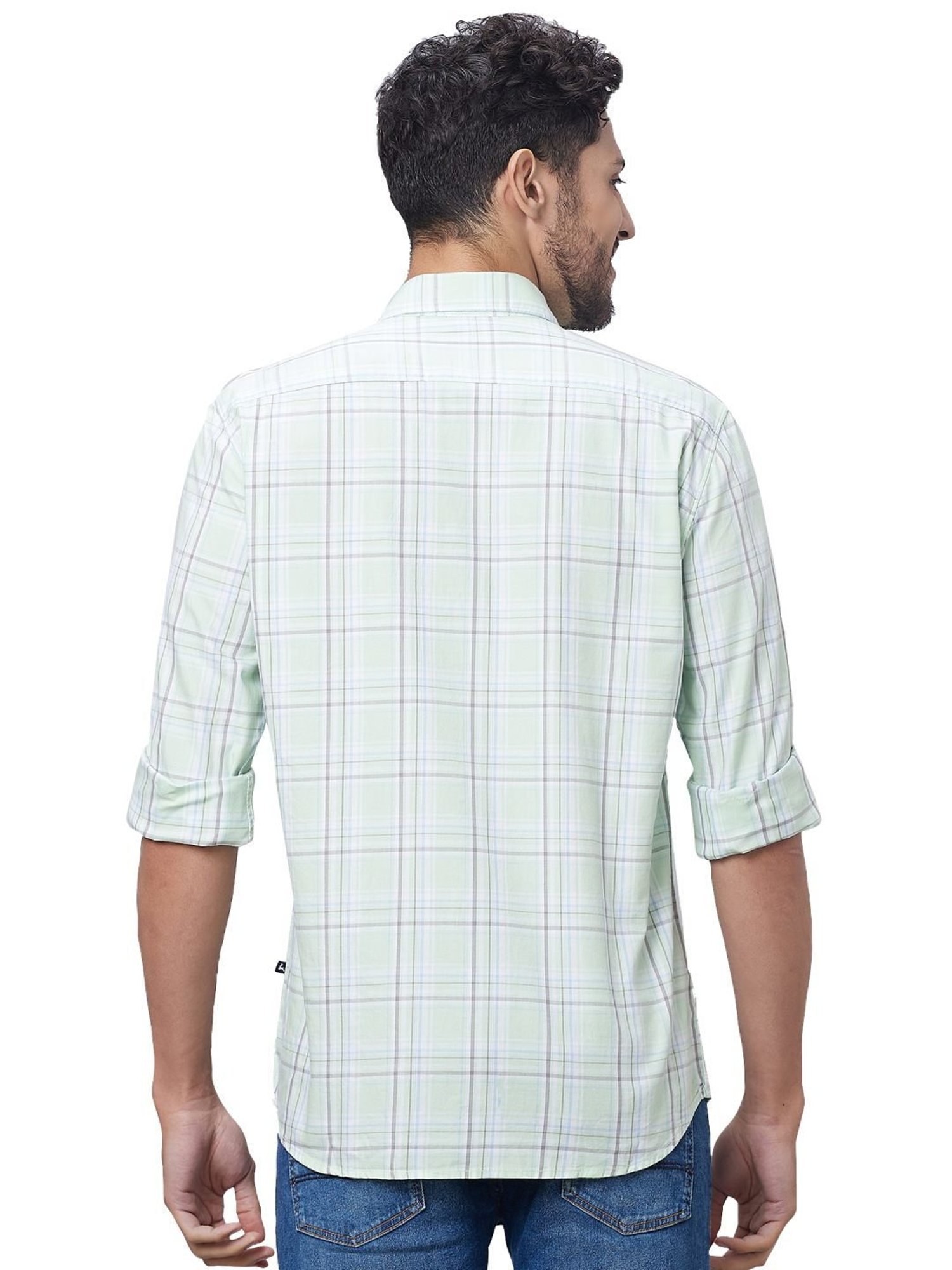 Parx Light Green Cotton Slim Fit Checks Shirt